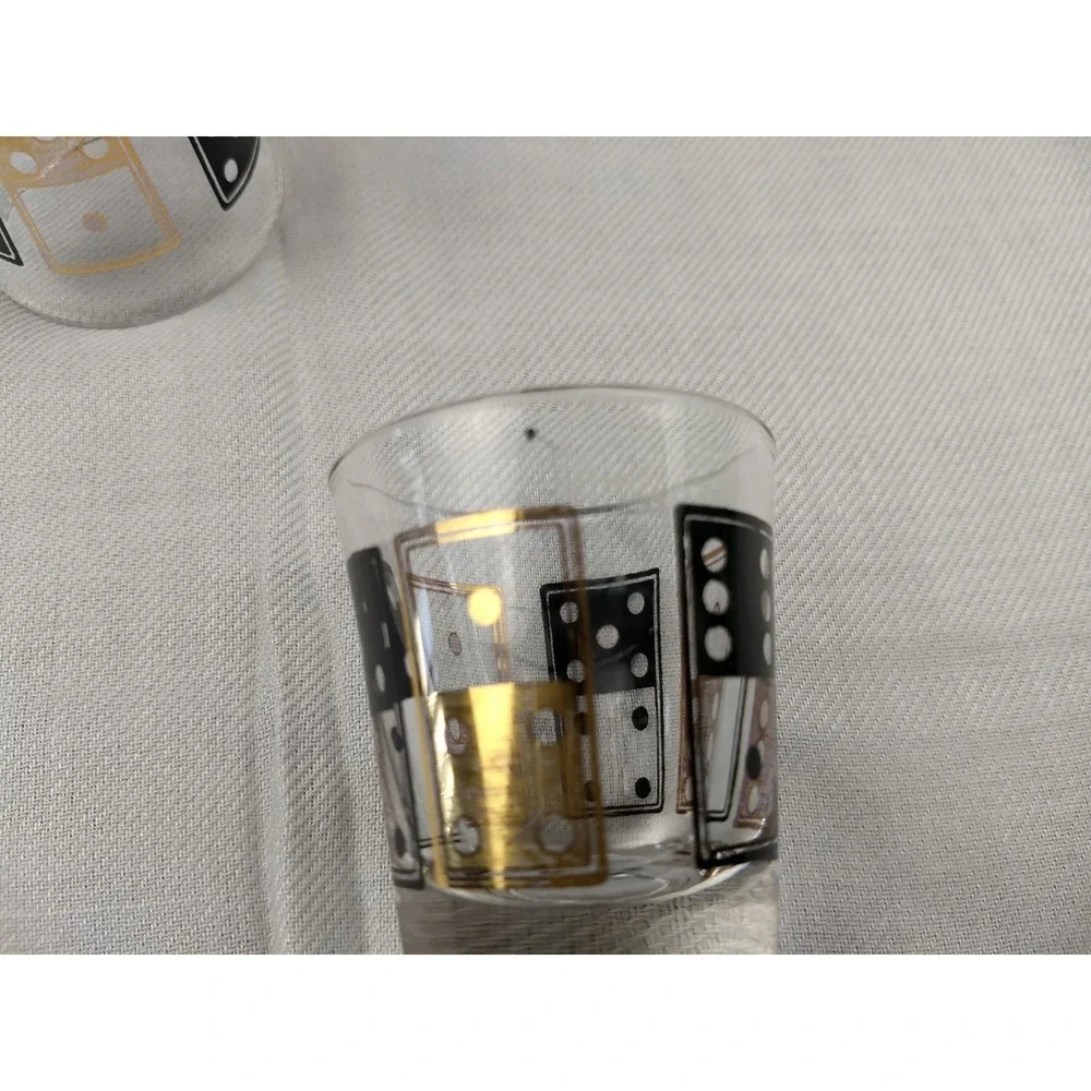 Vintage Anchor Hocking Shot Glasses Black & Gold Dice‎ Domino 1oz
